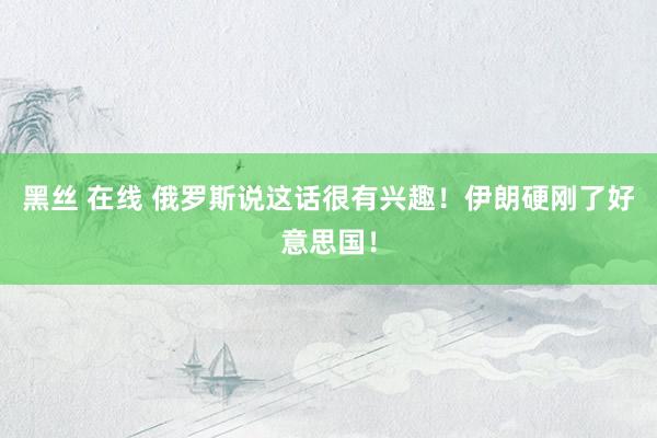 黑丝 在线 俄罗斯说这话很有兴趣！伊朗硬刚了好意思国！